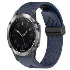 Per cinturino in silicone con foro per fibbia pieghevole Garmin Quatix 5 Sapphire da 22 mm (blu notte)