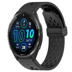 Per cinturino in silicone con foro per fibbia pieghevole Garmin Forerunner 965 da 22 mm (nero)