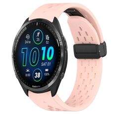 Per Garmin Forerunner 965 cinturino in silicone con foro per fibbia pieghevole da 22 mm (rosa)