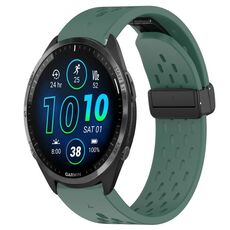 Per cinturino in silicone Garmin Forerunner 965 con foro per fibbia pieghevole da 22 mm (verde scuro)