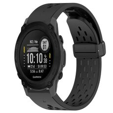 Per cinturino in silicone con foro per fibbia pieghevole Garmin Descent G1 da 22 mm (nero)