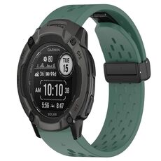 Per cinturino in silicone Garmin Instinct 2X Solar da 26 mm con foro per fibbia pieghevole (verde scuro)