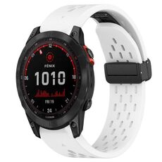 Per cinturino in silicone Garmin Fenix 7X Solar da 26 mm con foro per fibbia pieghevole (bianco)