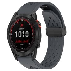 Per cinturino in silicone Garmin Fenix 7X Solar da 26 mm con foro per fibbia pieghevole (grigio scuro)