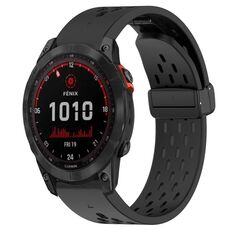 Per cinturino in silicone con foro per fibbia pieghevole Garmin Fenix 7X Solar da 26 mm (nero)