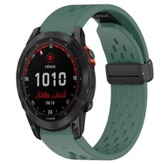 Per cinturino in silicone Garmin Fenix 7X Solar da 26 mm con foro per fibbia pieghevole (verde scuro)