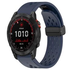Per cinturino in silicone Garmin Fenix 7X Solar da 26 mm con foro per fibbia pieghevole (blu notte)