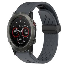 Per cinturino in silicone Garmin Fenix 5X Sapphire da 26 mm con foro per fibbia pieghevole (grigio scuro)