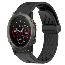 Per cinturino in silicone Garmin Fenix 5X Sapphire da 26 mm con foro per fibbia pieghevole (nero)