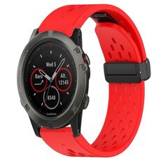 Per cinturino in silicone Garmin Fenix 5X Sapphire da 26 mm con foro per fibbia pieghevole (rosso)