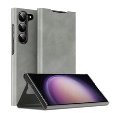 Custodia per telefono in pelle magnetica Napa Texture per Samsung Galaxy S23 5G con supporto (grigio)