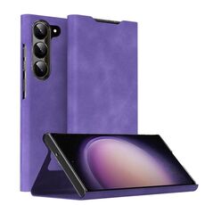 Custodia per telefono in pelle magnetica Napa Texture per Samsung Galaxy S23 5G con supporto (viola)