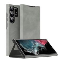 Custodia per telefono in pelle magnetica Napa Texture per Samsung Galaxy S22 Ultra 5G con supporto (grigio)