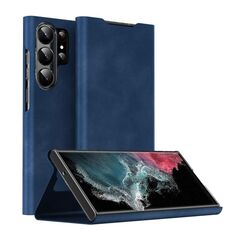 Custodia per telefono in pelle magnetica Napa Texture per Samsung Galaxy S22 Ultra 5G con supporto (blu)