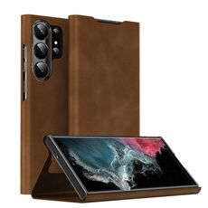 Custodia per telefono in pelle magnetica Napa Texture per Samsung Galaxy S22 Ultra 5G con supporto (marrone)