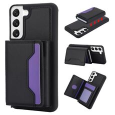 Per Samsung Galaxy S22+ Custodia per telefono in pelle con borsa per carte staccabile antifurto RFID (nera)
