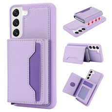 Per Samsung Galaxy S22+ Custodia per telefono in pelle con borsa per carte staccabile antifurto RFID (viola)