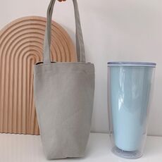 Borsa da caffè portatile per tazza d'acqua Copertura per tazza in tela tinta unita con isolamento termico esterno, Specifica: Palmare (Grigio chiaro)