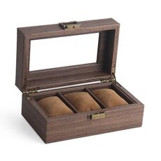 Scatola per esposizione di orologi in pelle con venature del legno, custodia per orologi, stile: lunga 3 cifre