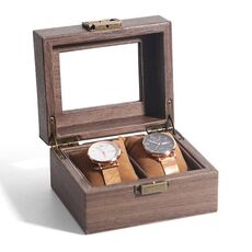 Scatola per esposizione di orologi in pelle con venature del legno, custodia per orologi, stile: lunga 2 cifre