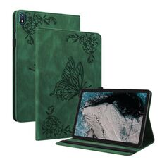 Custodia per tablet in pelle goffrata con fiori di farfalla per Nokia T20 (verde)