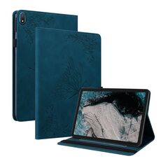 Custodia per tablet in pelle goffrata con fiori di farfalla per Nokia T20 (blu)