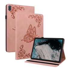 Custodia per tablet in pelle goffrata fiore farfalla per Nokia T20 (oro rosa)