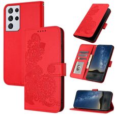 Custodia per telefono in pelle Flip in rilievo con fiori Ultra Datura per Samsung Galaxy S21 (rosso)