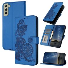 Per Samsung Galaxy S22+ Custodia per cellulare in pelle con motivo floreale in rilievo Datura (blu)