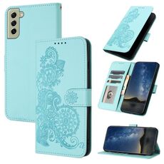Per Samsung Galaxy S22+ Custodia per cellulare in pelle con motivo floreale in rilievo Datura (azzurro)
