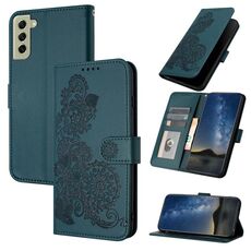 Per Samsung Galaxy S22+ Custodia per cellulare in pelle con motivo floreale in rilievo Datura (verde scuro)