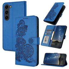 Per Samsung Galaxy S23 FE Custodia per telefono in pelle con vibrazione a rilievo fiore Datura (blu)