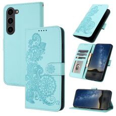 Per Samsung Galaxy S23 FE Custodia per cellulare in pelle con motivo a fiori Datura in rilievo (azzurro)