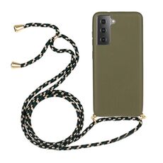 Per Samsung Galaxy S23 FE 5G Materiale in paglia di grano + Custodia per telefono in TPU con cordino (Verde militare)