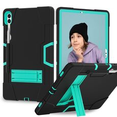 Per Samsung Galaxy Tab S9+ Custodia per tablet in silicone a colori a contrasto con supporto (nero + verde menta)