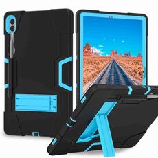 Per Samsung Galaxy Tab S9+ Custodia per tablet in silicone a colori a contrasto con supporto (nero + blu)