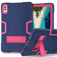 Per Lenovo Tab M10 5G Custodia per tablet PC in silicone a colori a contrasto da 10,6 pollici con supporto (blu navy + rosa rossa)