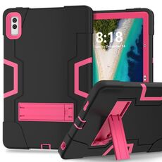 Per Lenovo Tab M10 5G Custodia per tablet PC in silicone a colori a contrasto da 10,6 pollici con supporto (nero + rosa rossa)