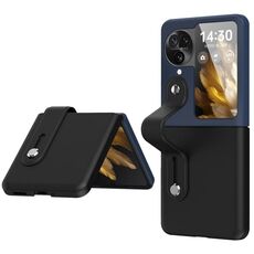 Per OPPO Find N3 Flip Custodia per telefono in pelle con cinturino da polso (nero)
