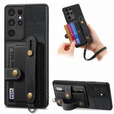 Per Samsung Galaxy S21 Ultra 5G Custodia con retro in pelle a portafoglio con cinturino incrociato retrò (nero)