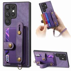 Per Samsung Galaxy S22 Ultra 5G Custodia per telefono con retro in pelle con cinturino incrociato retrò (viola)