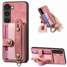 Custodia per telefono posteriore in pelle con cinturino incrociato retrò per Samsung Galaxy S23 5G (rosa)