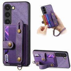 Per Samsung Galaxy S23 5G Custodia per telefono con retro in pelle con cinturino a croce retrò (viola)