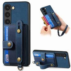 Per Samsung Galaxy S23 5G Custodia per telefono con retro in pelle con cinturino a croce retrò (blu)