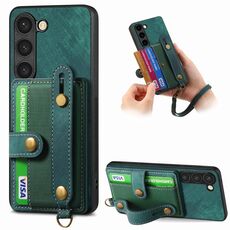 Custodia per telefono posteriore in pelle con cinturino incrociato retrò per Samsung Galaxy S23 5G (verde)
