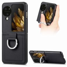 Per OPPO Find N3 Flip Litchi PU Custodia per telefono con anello tempestato di diamanti (nero)