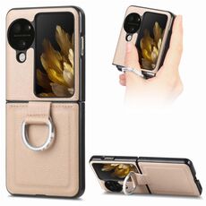Per OPPO Find N3 Flip Litchi PU Custodia per telefono con anello tempestato di diamanti (cachi)