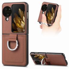 Per OPPO Find N3 Flip Litchi PU Custodia per telefono con anello tempestato di diamanti (marrone)