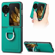 Per OPPO Find N3 Flip Litchi PU Custodia per telefono con anello tempestato di diamanti (verde)