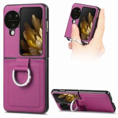 Per OPPO Find N3 Flip Litchi PU Custodia per telefono con anello tempestato di diamanti (viola)
